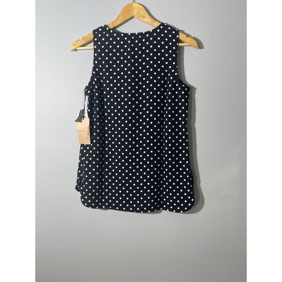 NWT Halogen Scoop Neck Woven Shell Top In Black- Ivory Air Dot Size XS - Picture 15 of 16